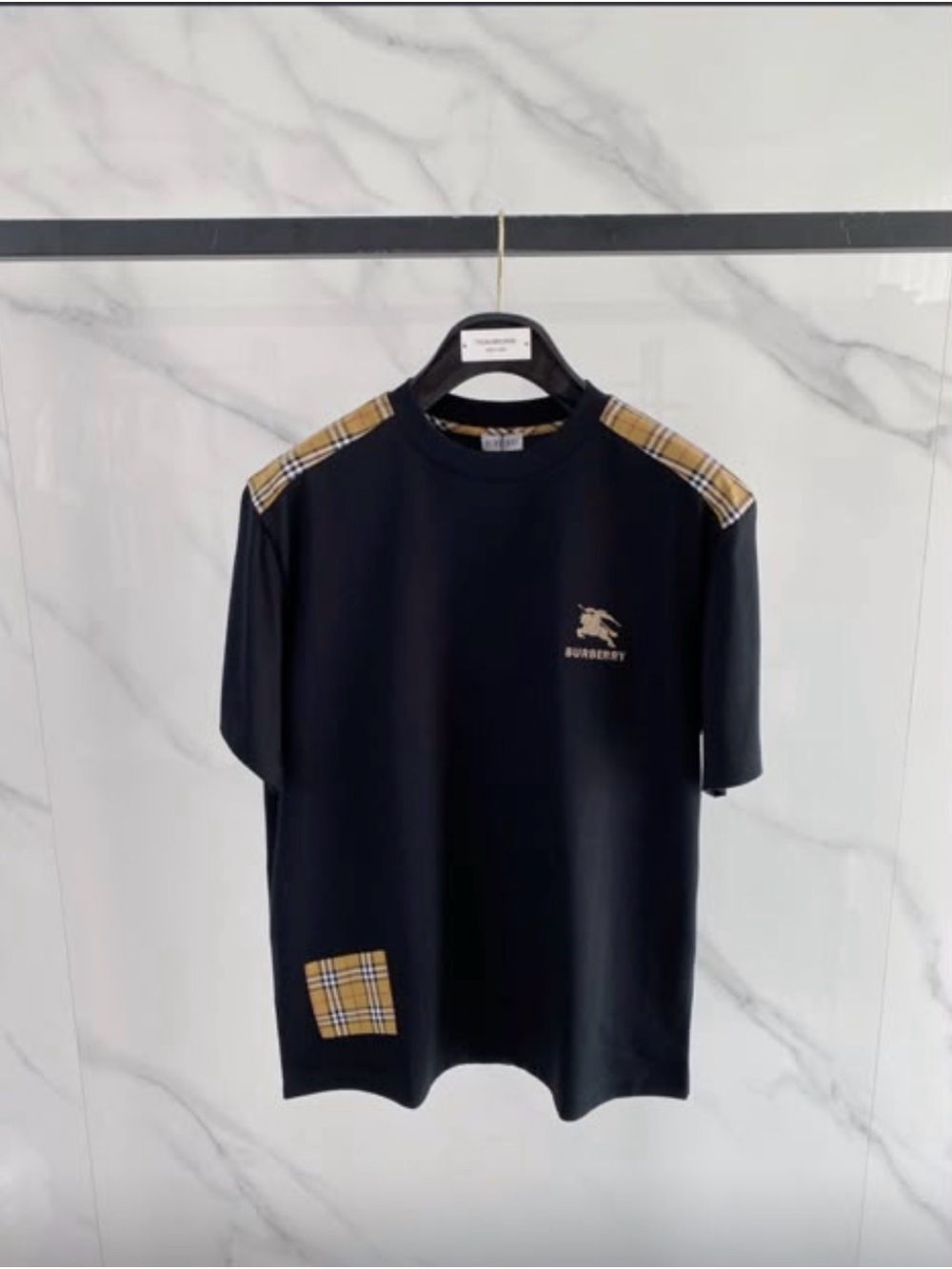 Burberry Black Tee with Classic Vintage Check Panels